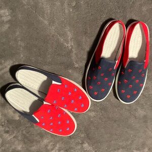 Women’s Stylish Navy Blue & Red Accents Slip-On Canvas Shoes Set ( two pairs)